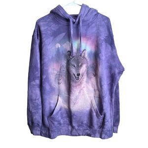 The Mountain Arctic Wolf Borealis Size M Hoodie Sweatshirt Purple Tie Dye